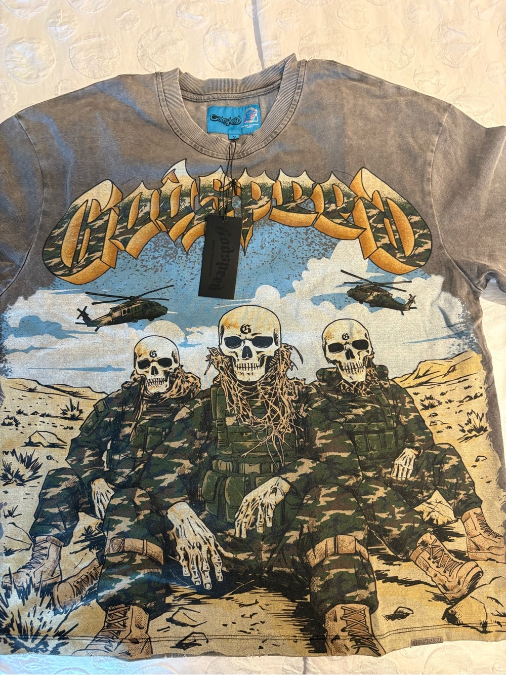 Camo Skull Soldiers Graphic Tee - Gray/Green
